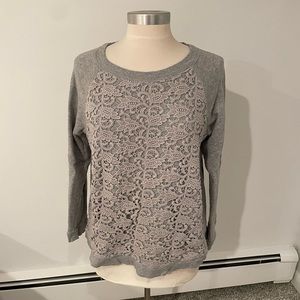 Talbots Long Sleeve Floral Cutout Mesh Crew Neck Sweater Grey
